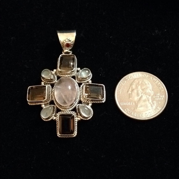 Suarti Sterling Silver Multi-gem Cross Pendant - Picture 5 of 5